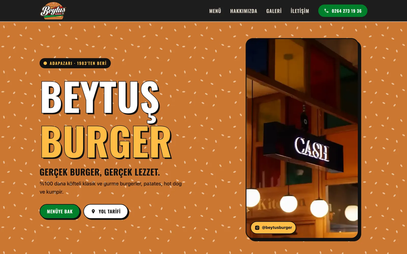 Beytuş Burger sitesinin masaüstü görünümü