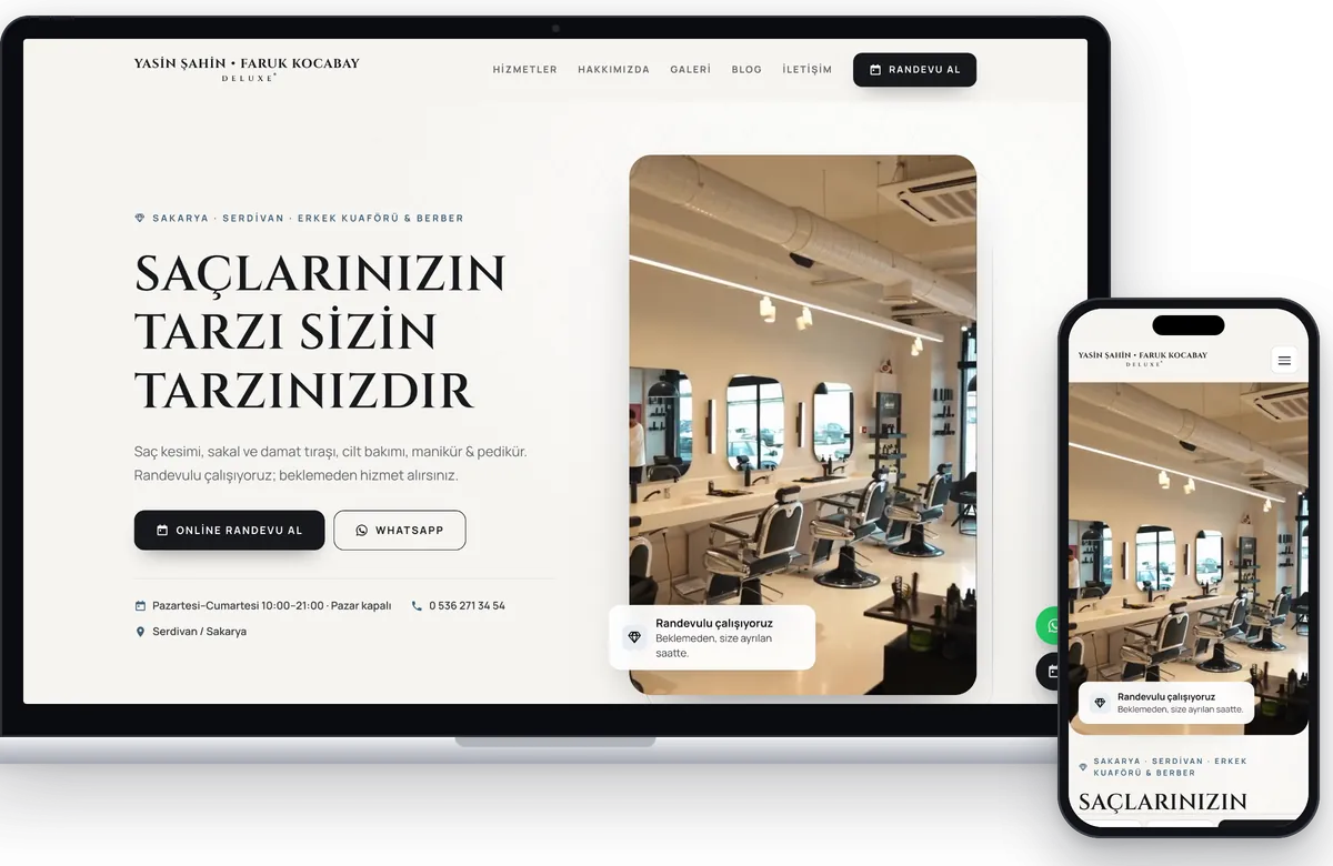 Yasin Şahin · Faruk Kocabay Deluxe web sitesi dizüstü ve telefon ekranında