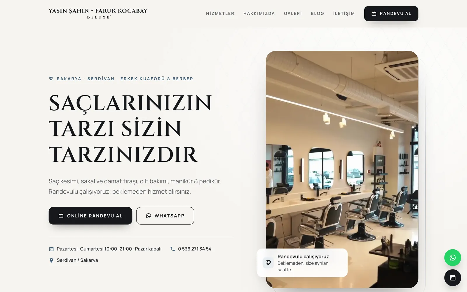 Yasin Şahin · Faruk Kocabay Deluxe sitesinin masaüstü görünümü